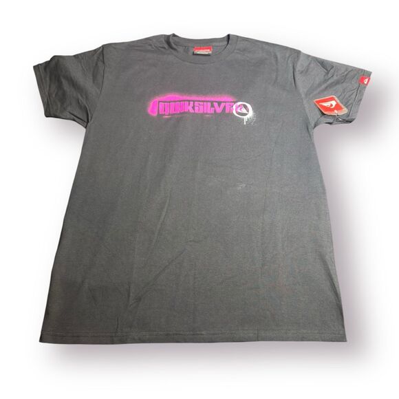 Quiksilver Graphic T-Shirt Size Large Black Shirt Retro 100% Cotton Skater